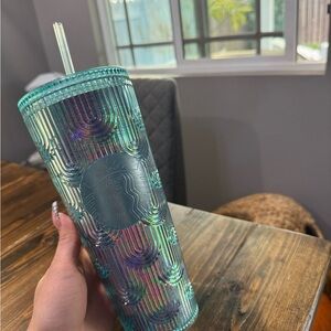 Starbucks Holographic Blue Tumbler with Straw